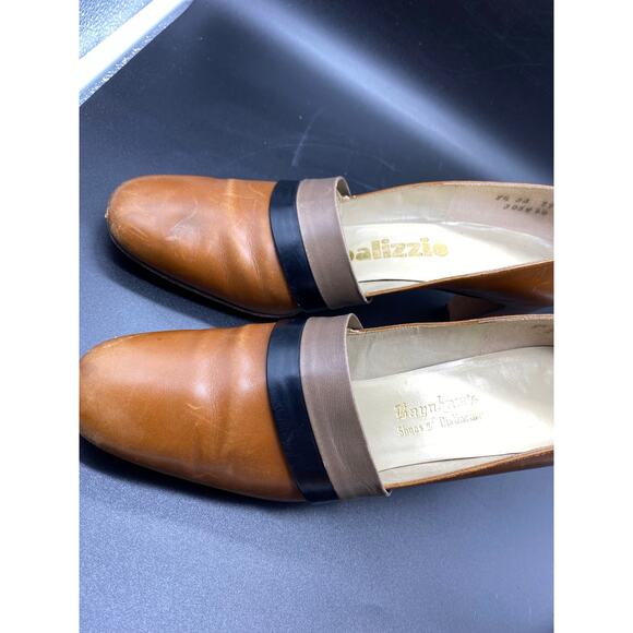 1960s Tri-Tone Leather Neutral Mod Heels Secretary Pump Baynhams Palizzio - Picture 3 of 10